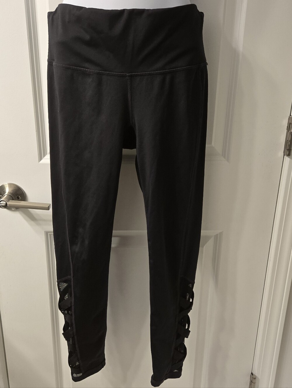 Ideology Ankle Women Lattice Black High-Waist Performance Leggings|Size SMALL